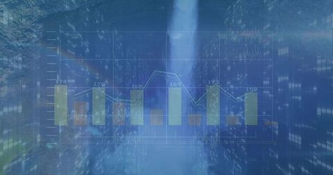 City Skyline with Futuristic Data Visualization Overlay at Night