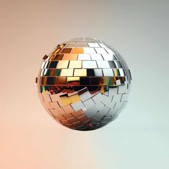 Disco ball with reflection over grey background created using generative ai technology. Party, celebration and colors concept.