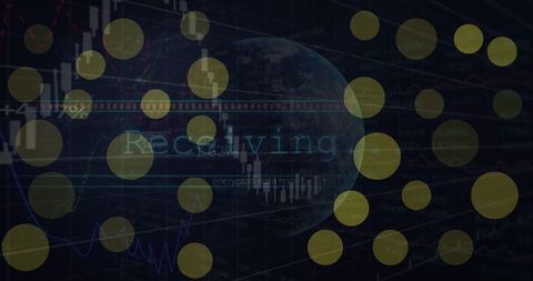 Dot patterns overlaying global data graphs in digital visualization