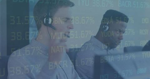 Business Team Data Analysis in Modern Office with Digital Overlays