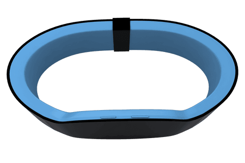 Sleek modern blue and black smart watch with transparent display
