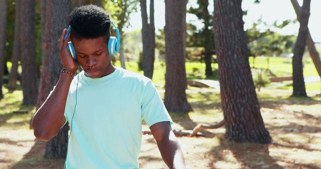 Young Man Listening To Music In Forest - Download Free Stock Images Pikwizard.com