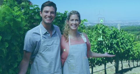 Smiling Couple Embracing in Idyllic Vineyard
