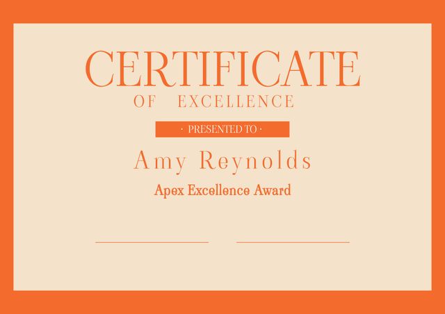 Elegant Certificate of Excellence Template with Orange Border - Download Free Stock Templates Pikwizard.com