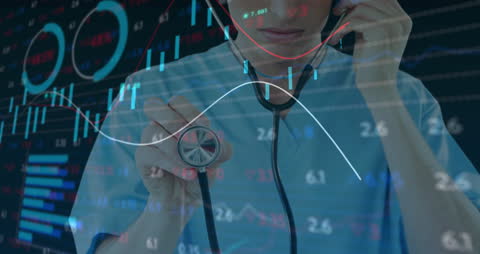 Doctor Analyzing Financial Data with Stethoscope Overlay