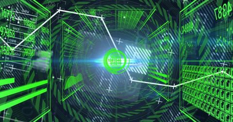 Pulsing Neon Cyber Hub Projecting Holographic UI Panels in Futuristic Data Corridor