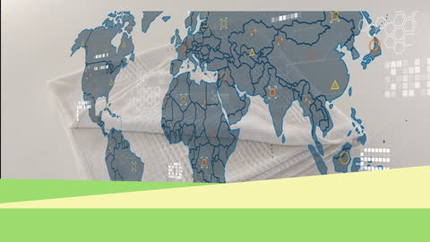 Animated World Map over Towel with Digital Interface Elements