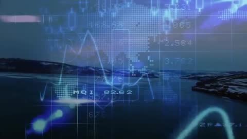 Digital Interface with Graphs Over Icelandic Fjord Scenery