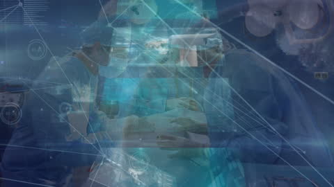 Surgeons Performing Operation with Futuristic Digital Overlays