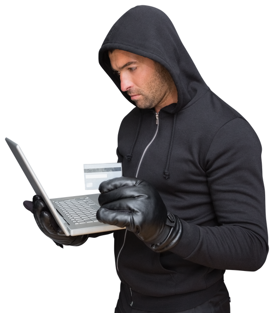 Caucasian Male Hacker Wearing Hoodie and Using Laptop on Transparent Background - Download Free Stock Videos Pikwizard.com