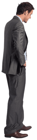 Transparent Smiling Businessman Hands on Hip Confident Stance