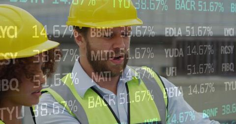 Architects Discussing Construction Plans with Digital Data Overlay - Download Free Stock Images Pikwizard.com
