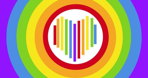 this artwork features a heart symbol composed of various colored stripes against a background of concentric rainbow rings. it symbolizes lgbtq pride and the values of inclusivity, equality, and diversity. suitable for use in campaigns, posters, or social media emphasizing lgbtq celebration and support. its vibrant palette is ideal for attracting attention and promoting awareness during pride events and related initiatives.