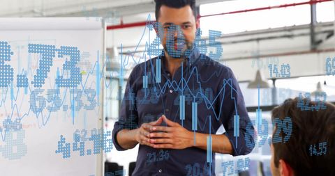 Business Meeting with Virtual Data Visualization Overlay