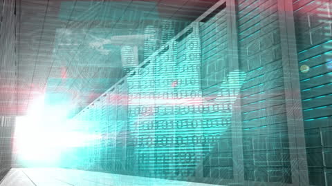 Digital Network Handprint Overlaying Server Data Room