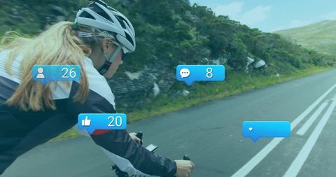 Cyclist Tackling Mountain Roads with Engaging Social Media Connections