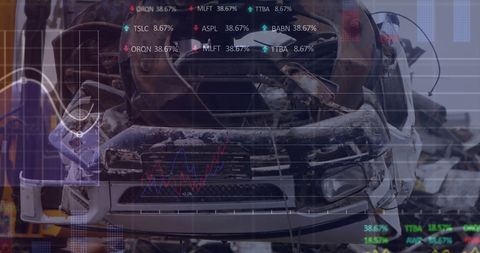 Stock market data overlaid on junkyard operations