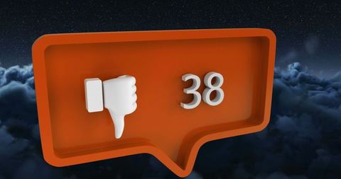 3D Speech Bubble with Thumbs Down Icon Over Dark Sky