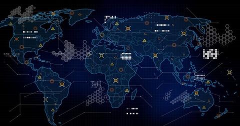 Digital World Map with Data Connections and Processing Symbols - Download Free Stock Images Pikwizard.com