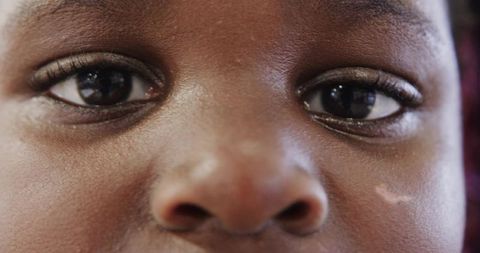 Close-Up Portrait of African American Girl's Eyes and Skin Texture
