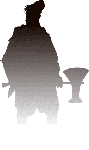 Silhouetted medieval warrior with poleaxe on transparent background
