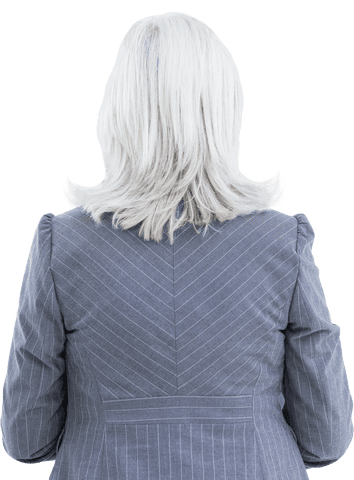 Back View of Senior Woman in Suit with White Hair on Transparent Background