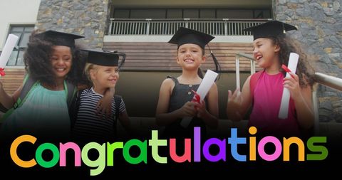 Joyful Schoolgirls Celebrating Graduation Achievement with Mortar Boards - Download Free Stock Images Pikwizard.com