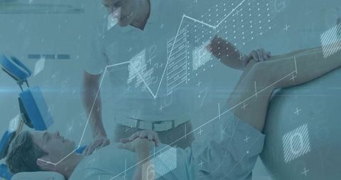 Physiotherapist Assisting Patient with Futuristic Digital Interface