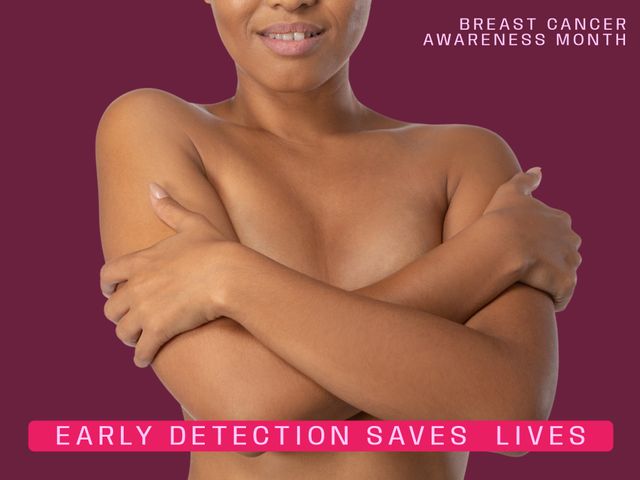 Image is ideal for promoting breast cancer awareness, emphasizing the importance of self-checks for early detection. It can be used in healthcare campaigns, educational materials, social media posts, and awareness events to support women in understanding and adopting early detection practices. Effective for reaching a wide audience with messages about prevention and health support.