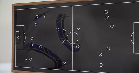 Soccer strategy board with ball graphics overlay