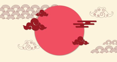 Abstract Chinese Art with Red Circle and Clouds - Download Free Stock Images Pikwizard.com