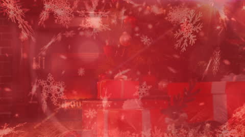 Festive Holiday Scene with Wrapped Gifts and Snowfall