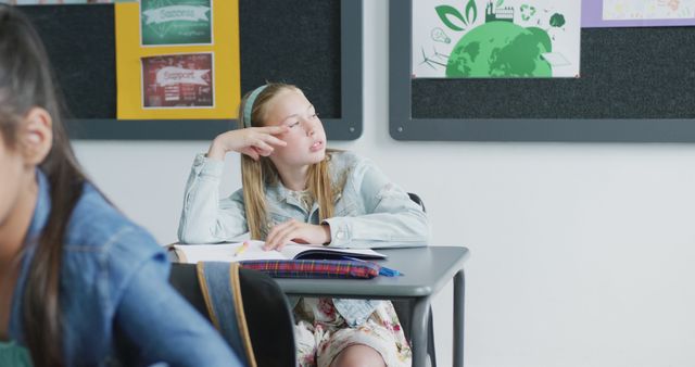 Daydreaming School Girl in Classroom - Download Free Stock Photos Pikwizard.com