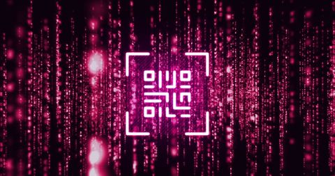 Digital QR Code with Neon Pink Light Trails on Black