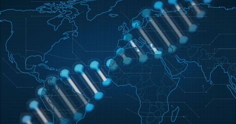 dna strand overlay on digital world map signifying global connections - Download Free Stock Images Pikwizard.com