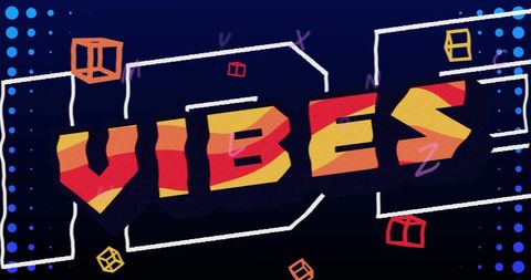Colorful Vibes Text with Geometric Shapes on Dark Background - Download Free Stock Images Pikwizard.com