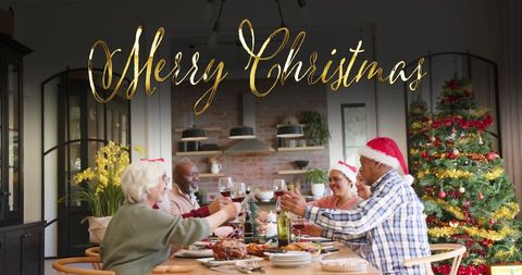 Festive Christmas Dinner with Diverse Seniors Celebrating Together