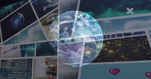 Digital Connectivity: Globe Overlay on Futuristic Interface Panels