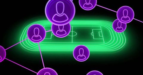 Neon Stadium Connections Representing Digital Networking in Sports