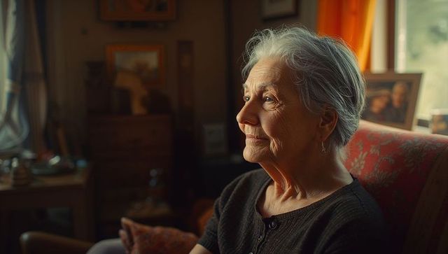 Elderly Woman Sitting and Gazing Outside in Cozy Home