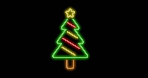 Neon Christmas Tree Against Black Background