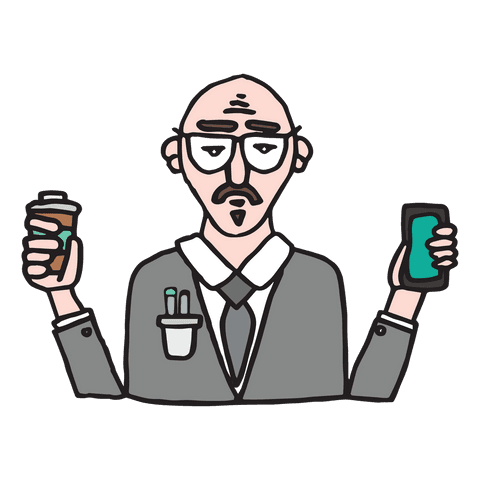 Cartoon Serious Man with Coffee and Smartphone on Transparent Background - Download Free Stock Videos Pikwizard.com