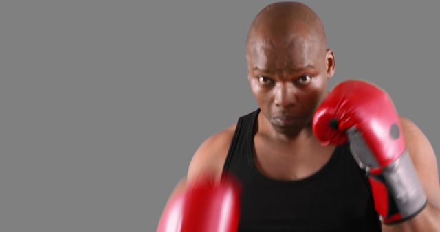 A determined African American boxer is poised for action in his red gloves. - Download Free Stock Photos Pikwizard.com