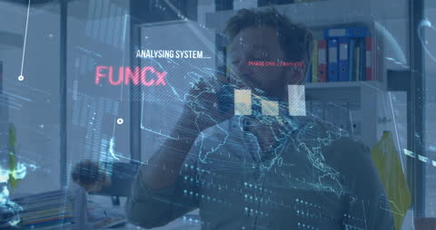 Businessman Communicating Amidst Digital Data Interface