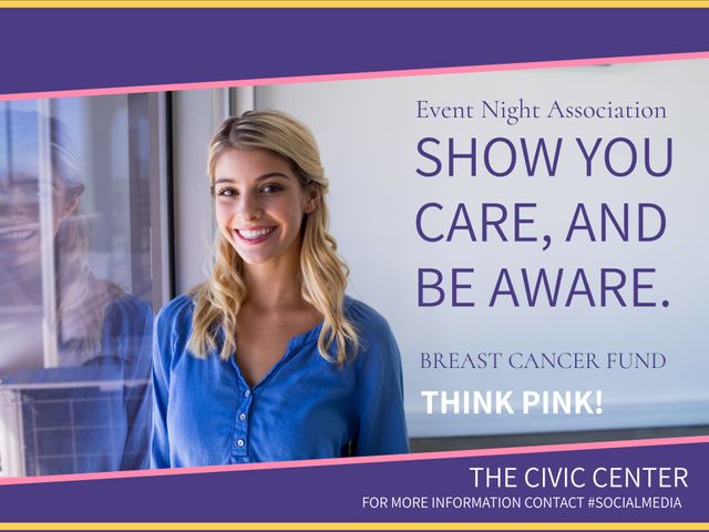 Smiling Woman Promoting Breast Cancer Awareness Fundraising Event - Download Free Stock Templates Pikwizard.com