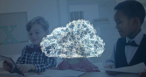Schoolchildren Engaging with Digital Technology and Cloud Computing - Download Free Stock Images Pikwizard.com