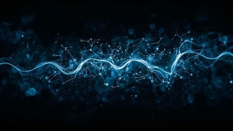 Flowing Glowing Digital Wave with Network Nodes and Particles