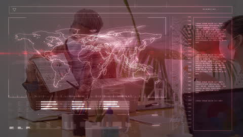 Diverse Team Collaborating with Digital Global Interface Animation