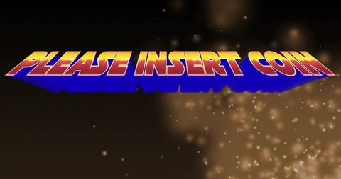 Retro arcade screen with please insert coin message