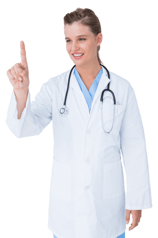 transparent medical professional pointing up in white coat - Download Free Stock Videos Pikwizard.com